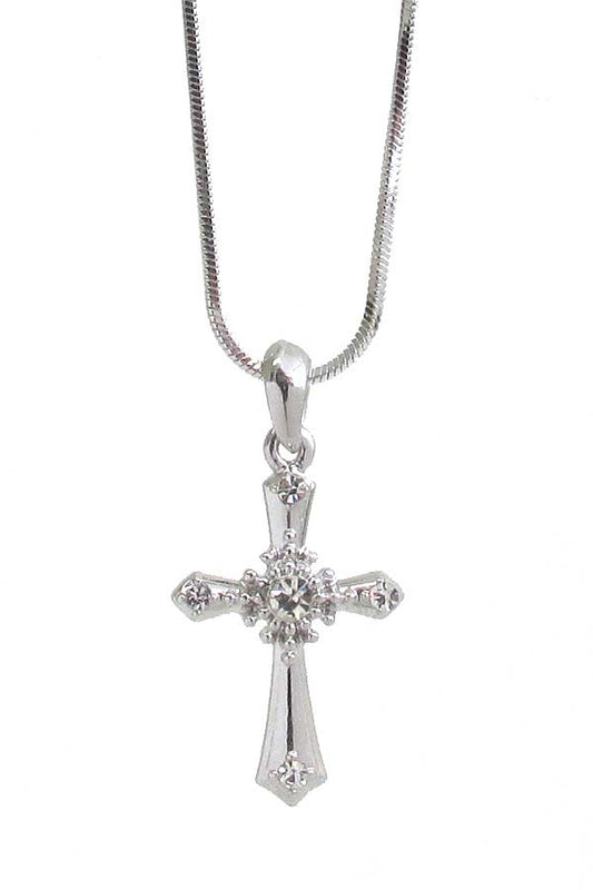 MADE IN KOREA WHITEGOLD PLATING CROSS PENDANT NECKLACE