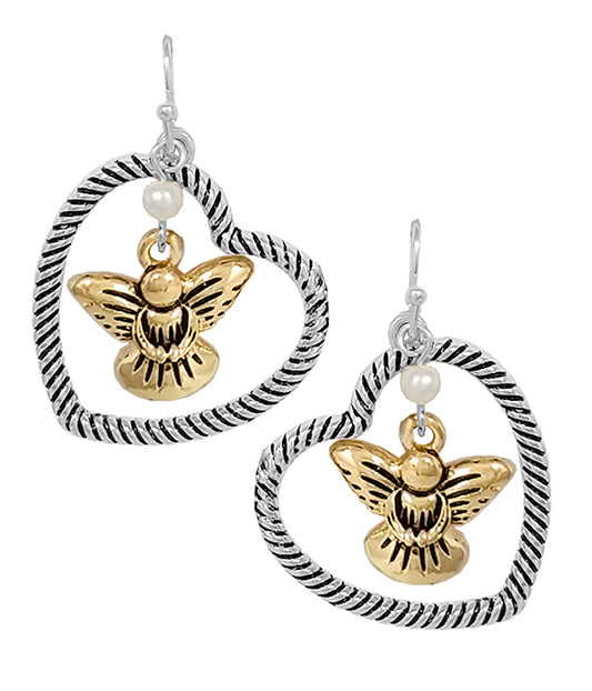 DESIGNER TEXTURED ANGEL HEART EARRING