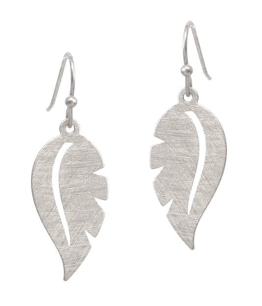 SCRATCH METAL BRASS FEATHER EARRING - BRASS METAL