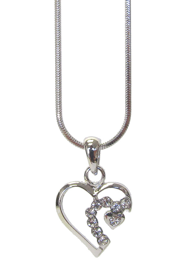 MADE IN KOREA WHITEGOLD PLATING CRYSTAL HEART PENDANT NECKLACE -valentine