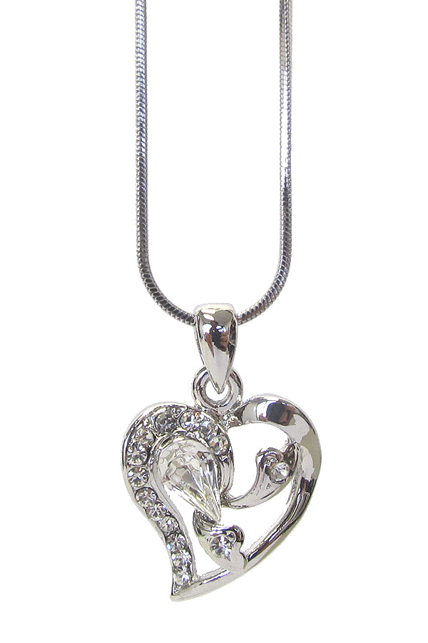 MADE IN KOREA WHITEGOLD PLATING CRYSTAL HEART PENDANT NECKLACE -valentine