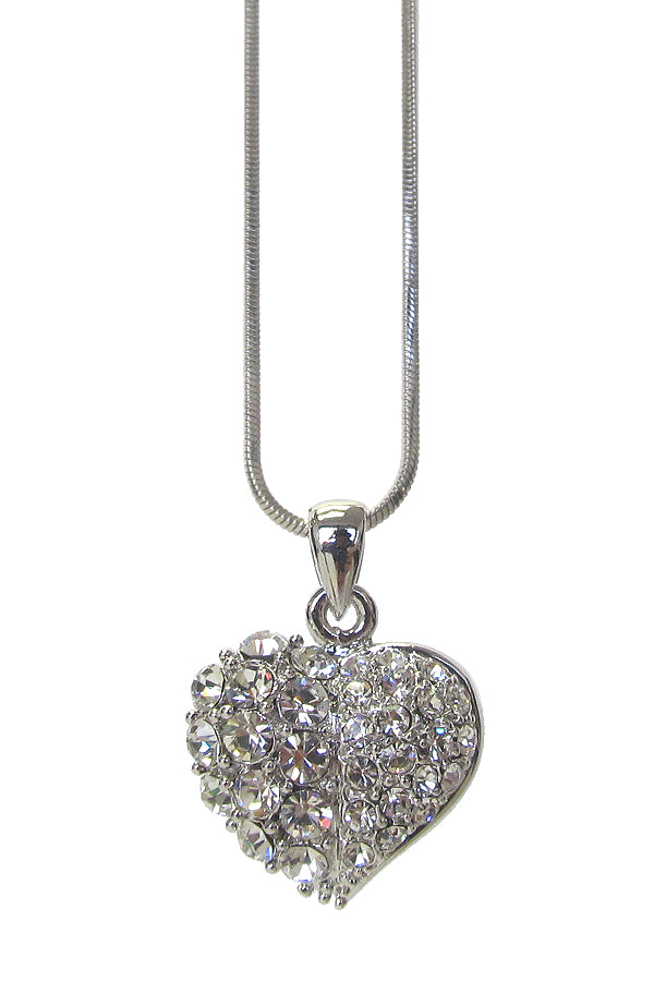 MADE IN KOREA WHITEGOLD PLATING CRYSTAL HEART PENDANT NECKLACE -valentine