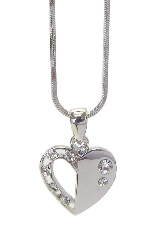 MADE IN KOREA WHITEGOLD PLATING CRYSTAL HEART PENDANT NECKLACE -valentine