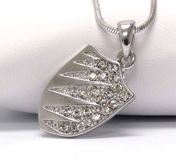 MADE IN KOREA WHITEGOLD PLATING CRYSTAL SHIELD PANDANT NECKLACE