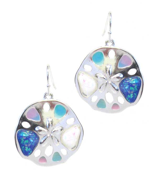 SEALIFE THEME MIX OPAL EARRING - SAND DOLLAR SEAGLASS sea glass