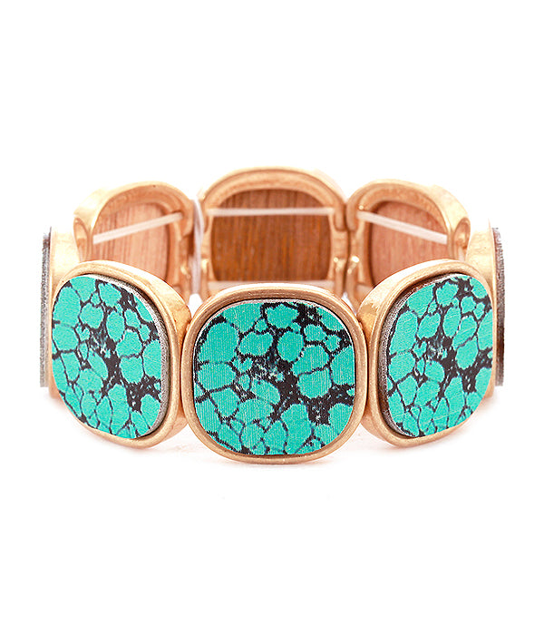 GRANITE PRINT WOOD STRETCH BRACELET