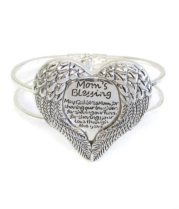 RELIGIOUS INSPIRATION MESSAGE ANGEL WING BANGLE BRACELET - MOM'S BLESSING