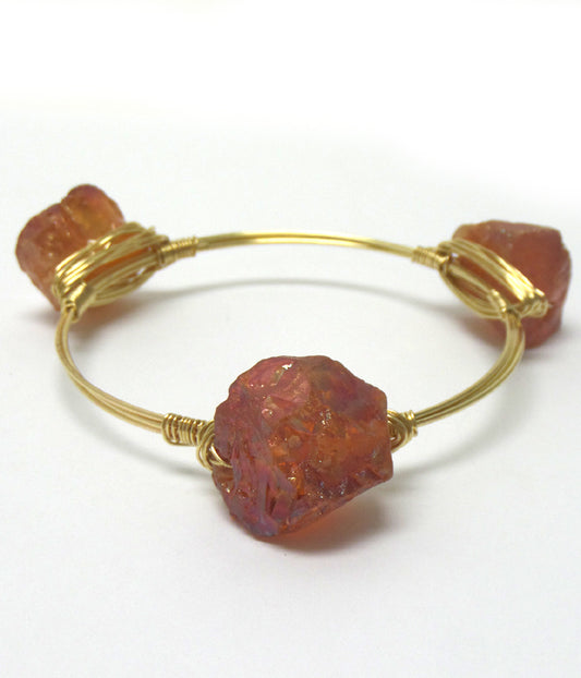 THREE STONES BOURBON WIRE BANGLE BRACELET