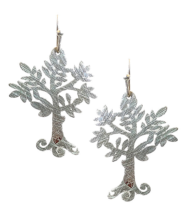 SCRATCH METAL FILIGREE TREE OF LIFE EARRING - BRASS METAL