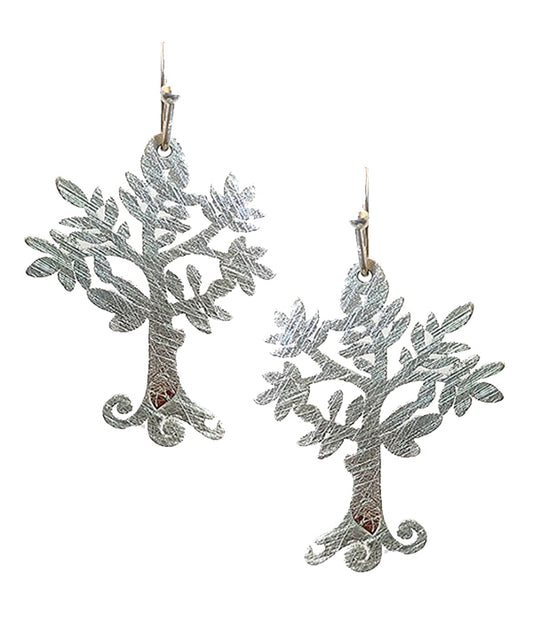SCRATCH METAL FILIGREE TREE OF LIFE EARRING - BRASS METAL