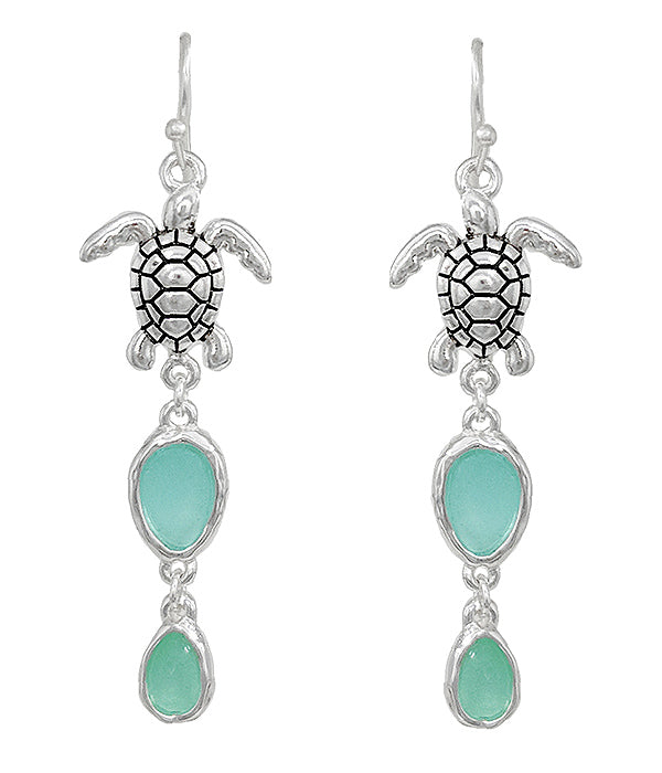 SEALIFE THEME SEAGLASS DROP EARRING - TURTLE