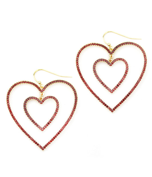 RHINESTONE DOUBLE HEART DROP EARRING