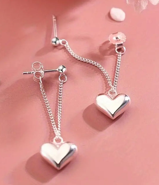 PUFFY HEART CHAIN DROP EARRING