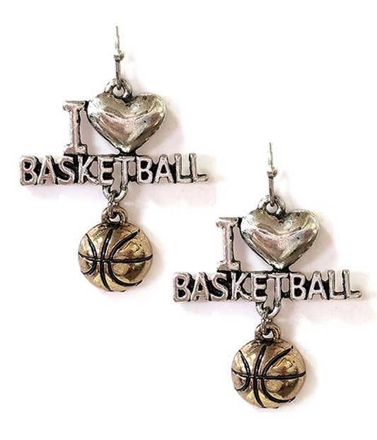 SPORT THEME METAL EARRING - I LOVE BASKETBALL