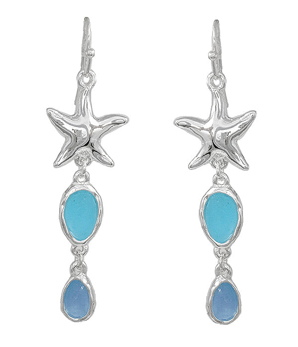 SEALIFE THEME SEAGLASS DROP EARRING - STARFISH