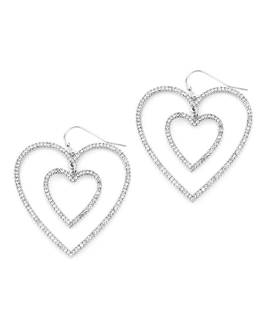 RHINESTONE DOUBLE HEART DROP EARRING