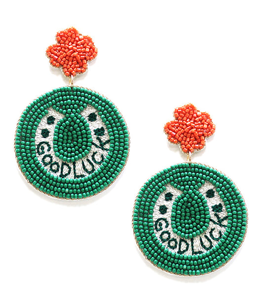 ST PATRICK DAY THEME MULTI BEAD EARRING - HORSE SHOE