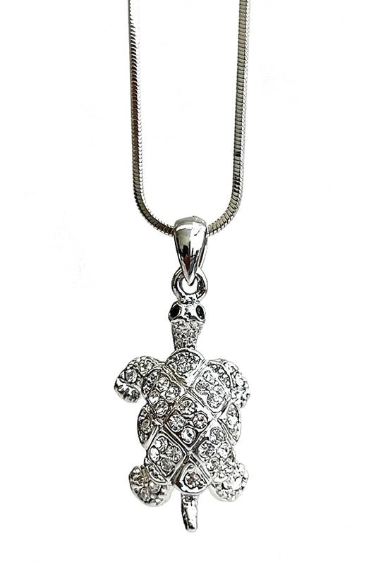 MADE IN KOREA WHITEGOLD PLATING CRYSTAL TURTLE PENDANT NECKLACE