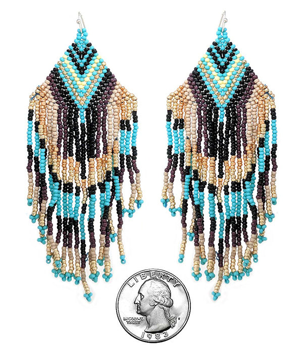 HANDMADE MULTI SEEDBEAD TASSEL DROP EARRING