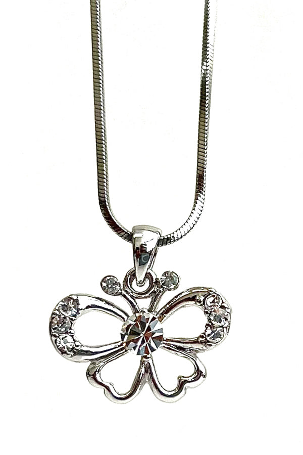 MADE IN KOREA WHITEGOLD PLATING CRYSTAL BUTTERFLY PENDANT NECKLACE