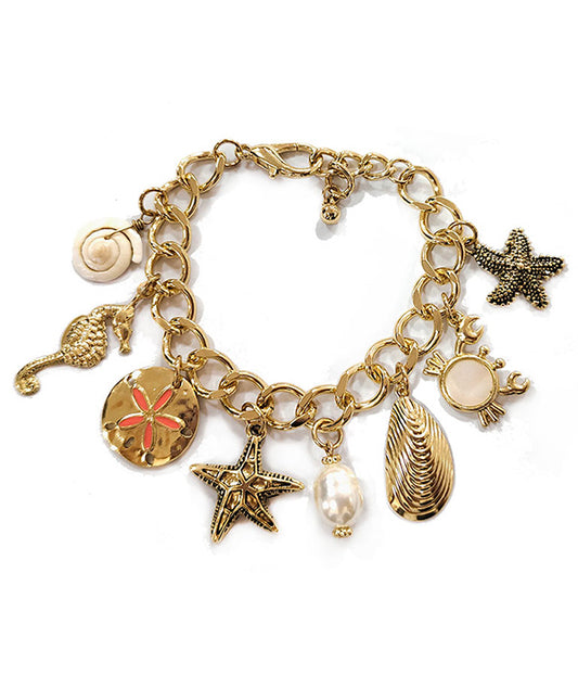 MULTI VINTAGE CHARM CHAIN BRACELET - STARFISH CRAB SEAHORSE