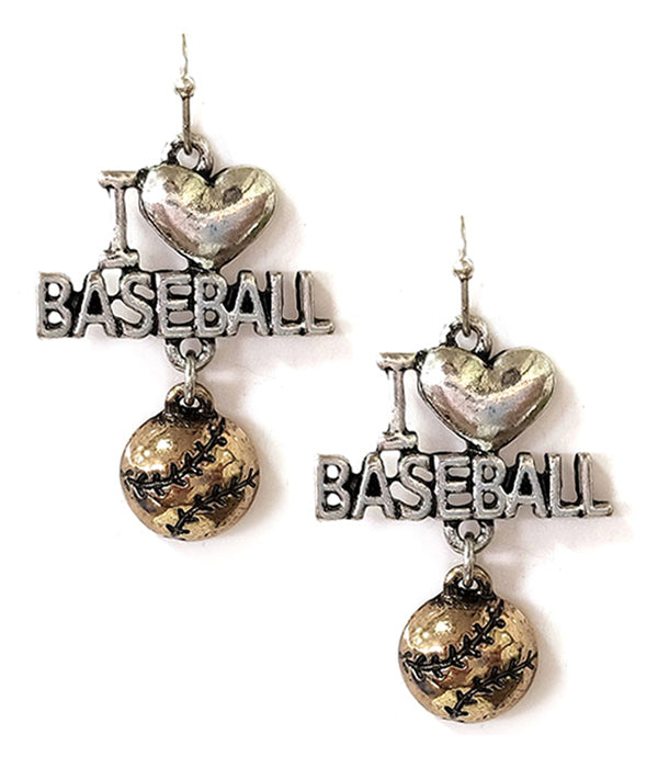 SPORT THEME METAL EARRING - I LOVE BASEBALL