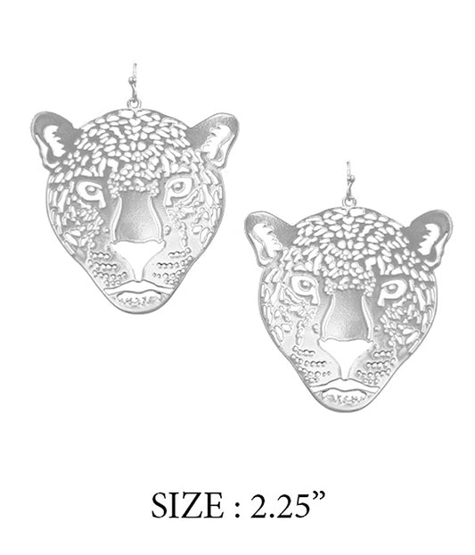 LASER CUT PAPER THIN METAL FILIGREE EARRING - LEOPARD