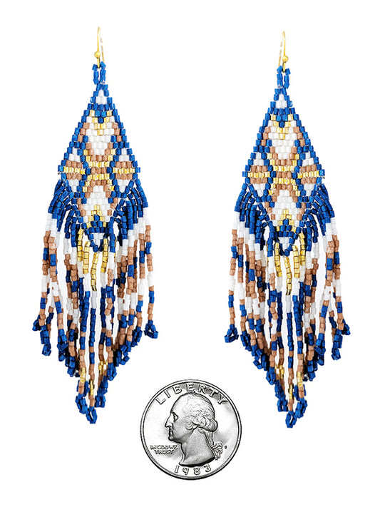 HANDMADE MULTI SEEDBEAD TASSEL DROP EARRING