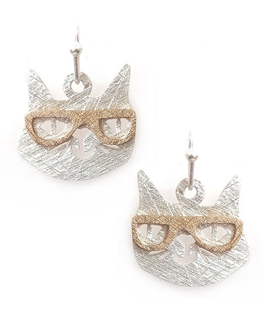 SCRATCH METAL CAT EARRING - BRASS METAL