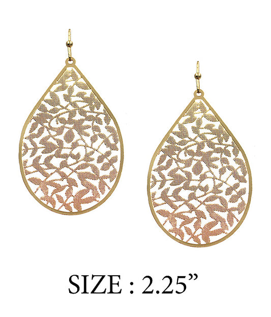 TEXTURED METAL LEAF TEARDROP EARRING