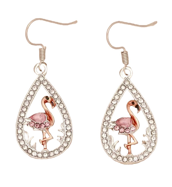 Pink Flamingo Crystal Teardrop Earrings