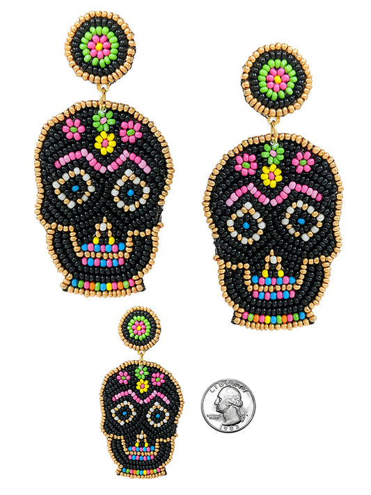 HANDMADE MULTI SEEDBEAD SUGAR SKULL EARRING