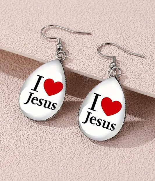 RELIGIOUS INSPIRATION TEARDROP EARRING - I LOVE JESUS