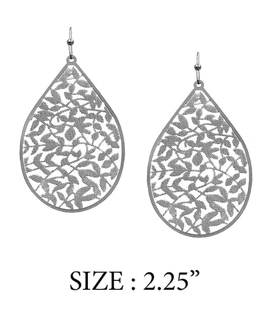 TEXTURED METAL LEAF TEARDROP EARRING