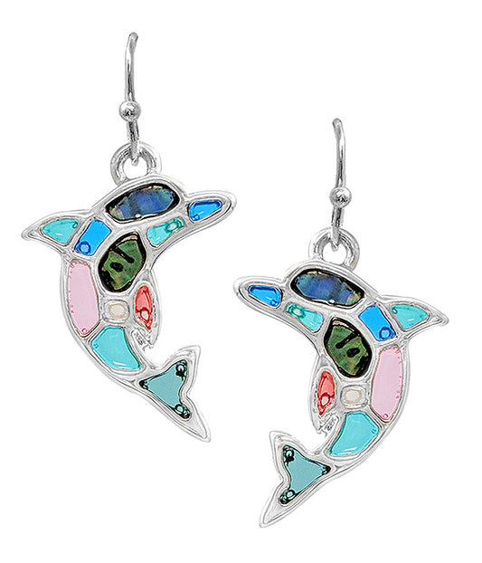 SEALIFE THEME STAINED GLASS WINDOW INSPIRED MOSAIC EARRING - DOLPHIN