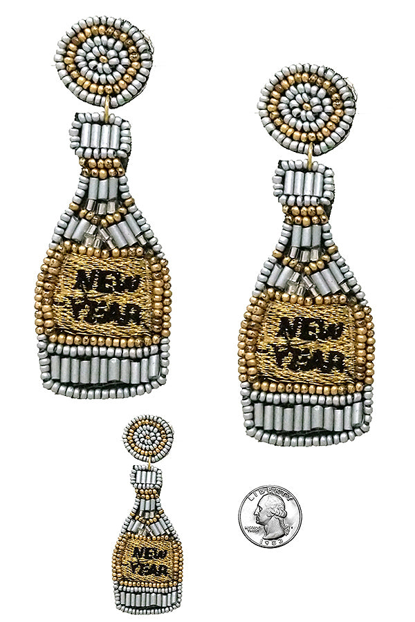 HANDMADE MULTI SEEDBEAD NEW YEAR THEME EARRING - CHAMPAGNE BOTTLE EARRING