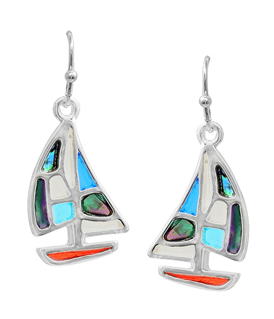 NAUTICAL THEME STAINED GLASS WINDOW INSPIRED MOSAIC EARRING - YACHT