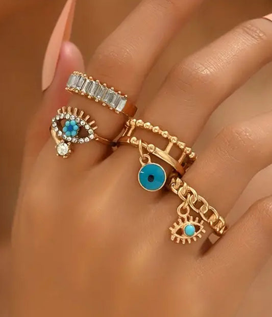 EVIL EYE THEME 4 PIECE RING SET