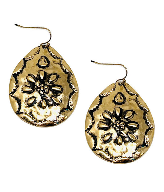 VINTAGE METAL FLOWER TEARDROP EARRING