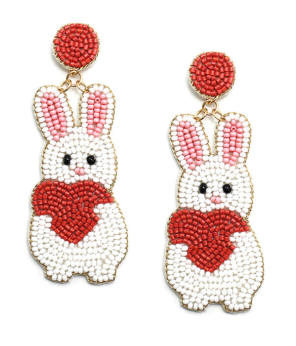 HANDMADE MULTI SEEDBEAD EASTER THEME EARRING - EASTER BUNNY