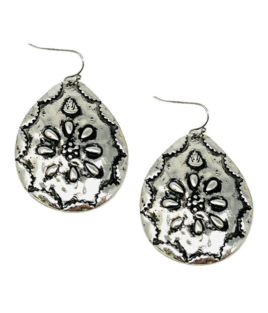 VINTAGE METAL FLOWER TEARDROP EARRING