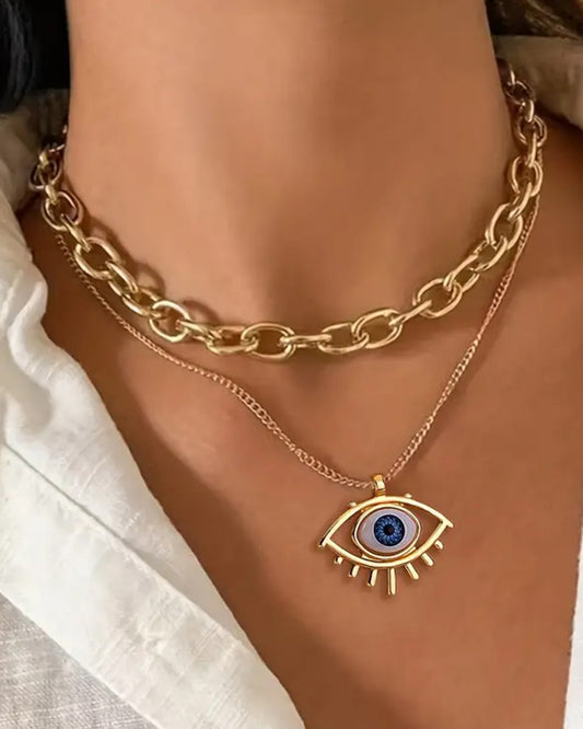 EVIL EYE PENDANT DOUBLE NECKLACE SET