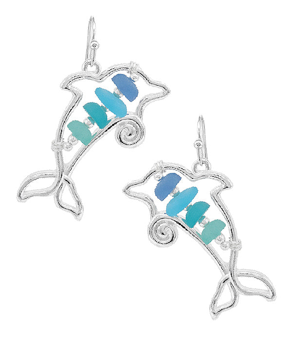 SEALIFE THEME SEAGLASS EARRING - DOLPHIN