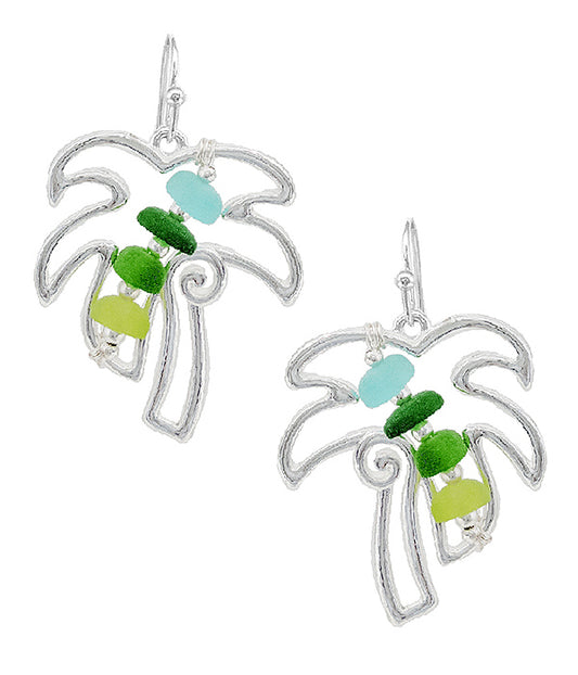 TROPICAL THEME SEAGLASS EARRING - PALM TREE