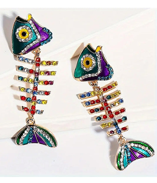 BOUTIQUE STYLE CRYSTAL FISH BONE EARRING