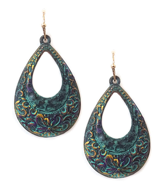 VINTAGE RUSTIC PATINA EARRING - TEARDROP