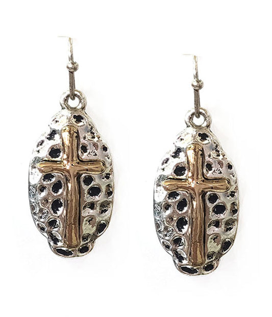 VINTAGE METAL TEXTURED CROSS EARRING