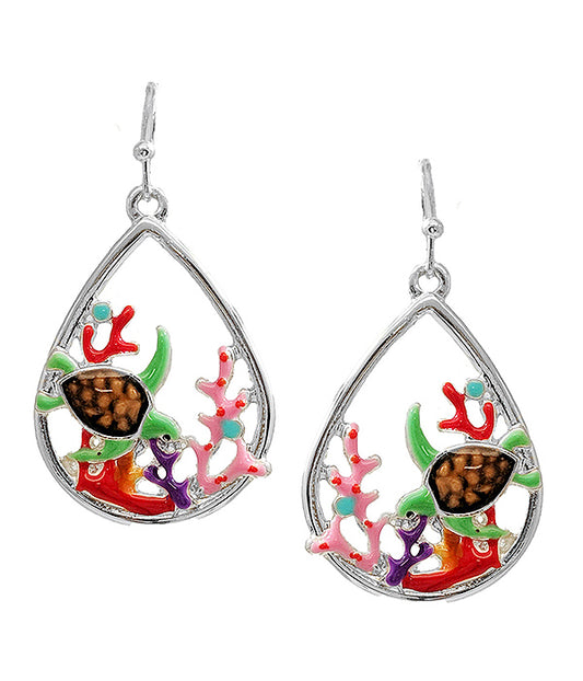 SEALIFE THEME EPOXY TEARDROP EARRING - TURTLE