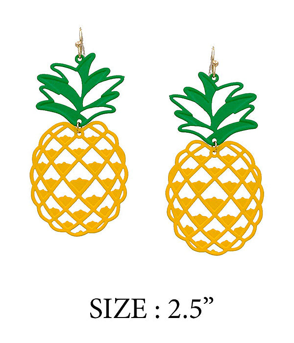 TROPICAL THEME LASER CUT PAPER THIN METAL FILIGREE EARRING - PINEAPPLE