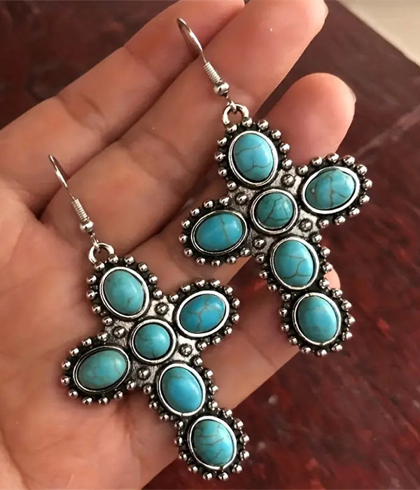 RETRO STYLE TURQUOISE CROSS EARRING